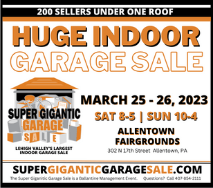 It's Super! It's Gigantic! It's the Super Gigantic Garage Sale at the Allentown Fairgrounds! Shop from over 200 booths with hidden treasures galore including antiques, clothes, toys, jewelry, tools, vintage, plants, electronics, furniture, home decor, collectibles, and so much more! It's like going to hundreds of garage sales all under one roof! This INDOOR garage has something for everyone! Save time and money driving all over town hunting for sales. Advance tickets: $5.00 - Valid both Saturday & Sunday Box Office: $5.00 Cash - Valid for single-day admission Children 12 and under Free Free Parking